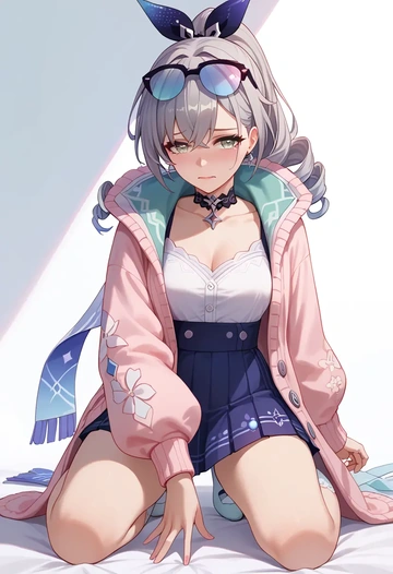 star rail,silver wolf,spring,student uniform,light cardigan  - AI generated anime art